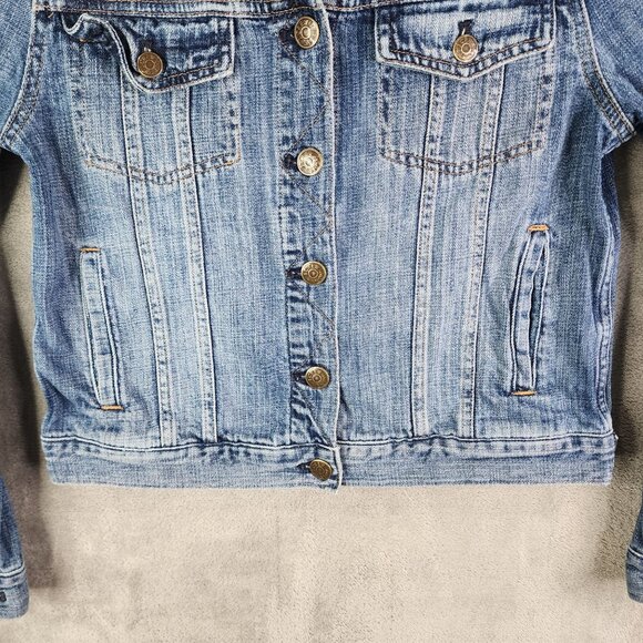 Womens J.Crew Indigo Blue Denim Trucker Jacket Button Up Cotton Classic Style M - Picture 3 of 12